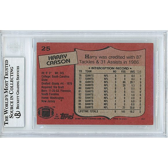 Harry Carson N.Y. Giants Signed 1987 Topps Football Card Beckett BAS Autographed - Picture 2 of 5